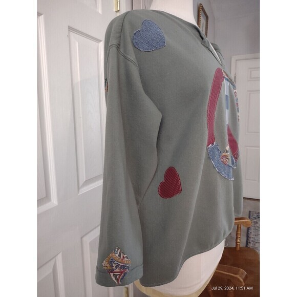 Custom Sweatshirt Upcycled OOAK Patchwork Peace Symbol Boho Cottage Prairie - Picture 5 of 10